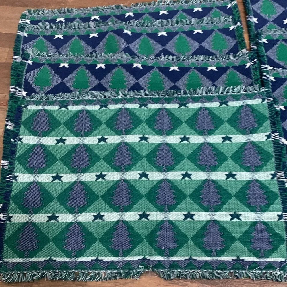 Vintage 1997‎ W.Y.S.I.W.Y.G 100% Cotton Holiday Tree & Star Placemats Set Of 8